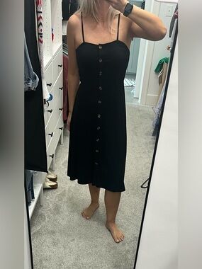 Black Spaghetti Strap Button-Front Sundress Size Small